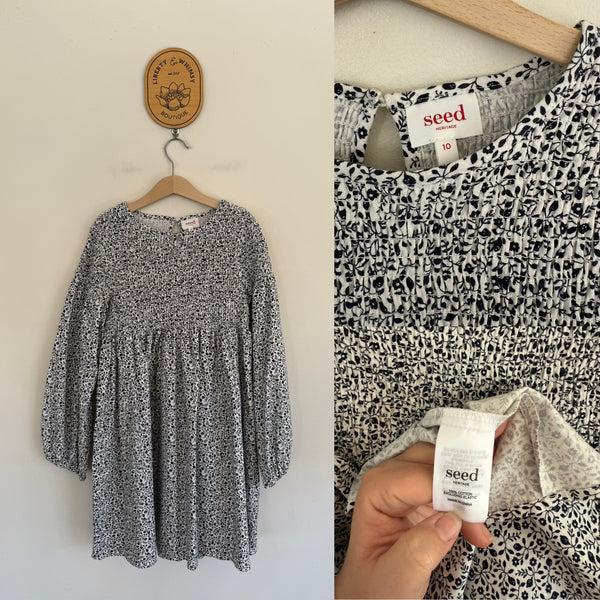 Seed l/s shirred dress Sz 10 as new