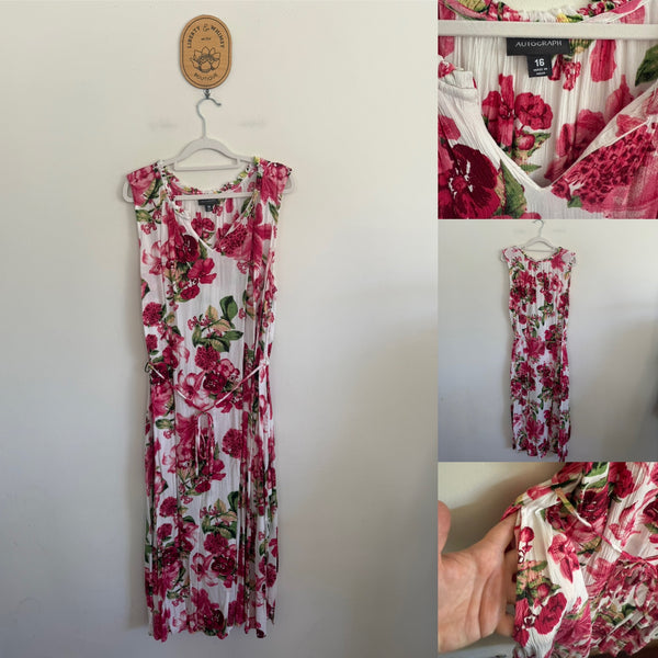 Autograph pink floral sleeveless pocket dress Sz 16 as new worn once