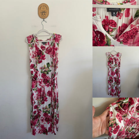 Autograph pink floral sleeveless pocket dress Sz 16 as new worn once