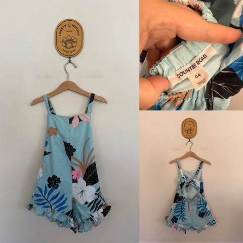 Country Road blue ruffle romper Sz 4 EEUC