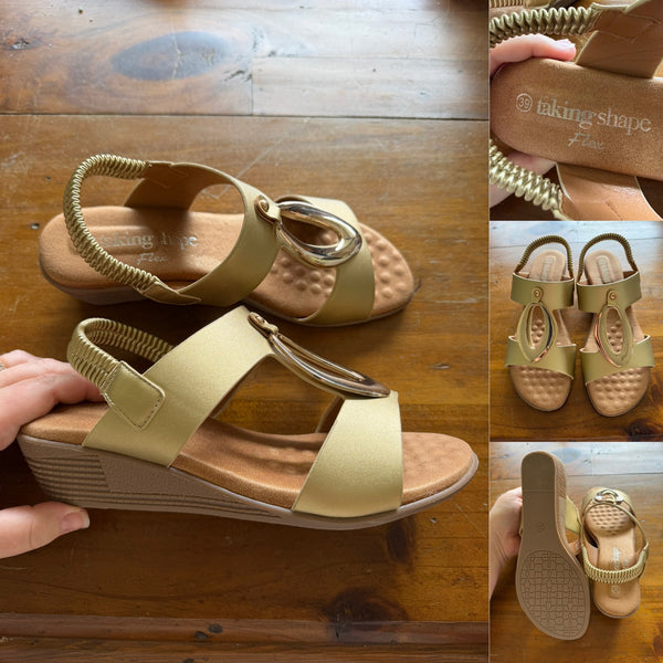 Taking Shape gold sandals Sz 8 RRP $79.95 NWOT