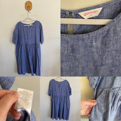 Gorman denim linen dress Sz 14 as new