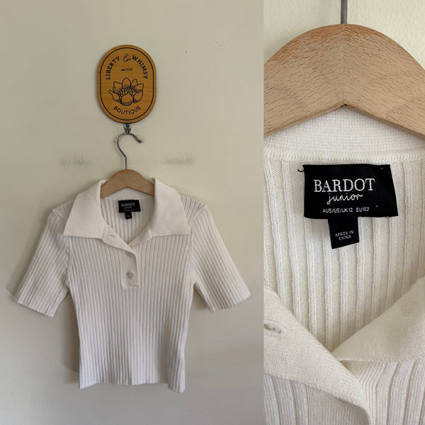 Bardot Junior white ribbed top Sz 12 NWOT