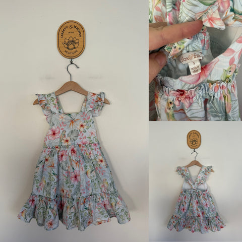 Fox & Finch floral/birds dress Sz 3 EEUC