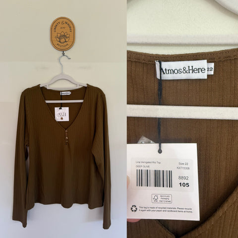 Atmos&here olive ribbed top Sz 22 NWT