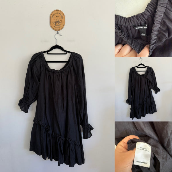 Country Road black asymmetrical ramie dress Sz 12 VGUC - some wash fade