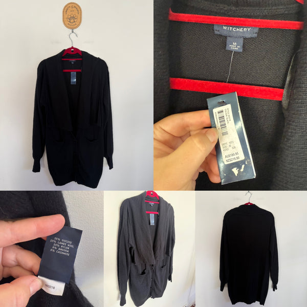Witchery black wool blend cardigan Sz M RRP $189.95 NWT