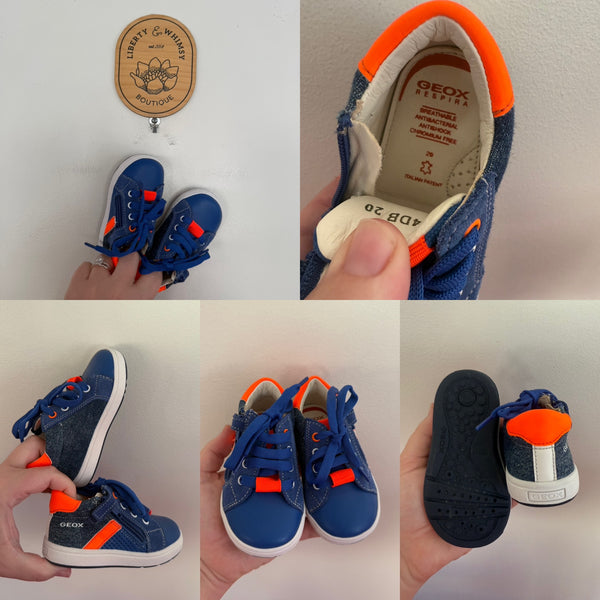 Geox Respira blue leather hi-tops Sz 20 NWOB