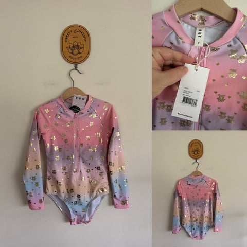 Hux angel bear zip l/s rash suit Sz 7 NWT