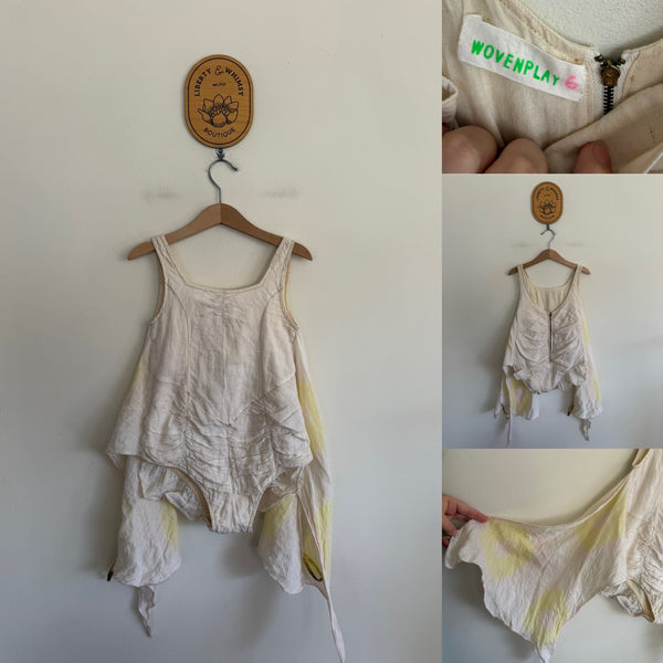 Wovenplay yellow/sand butterfly wing playsuit Sz 5-6 EEUC