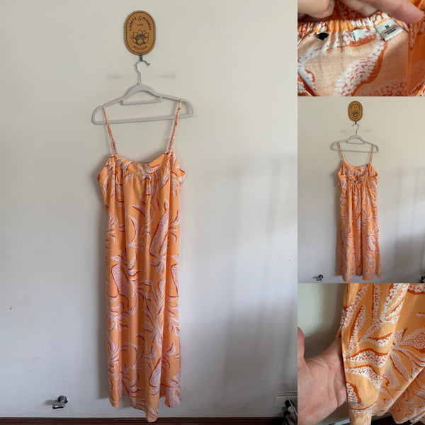 Country Road hibiscus cotton/linen maxi dress Sz 16 RRP $219 as new