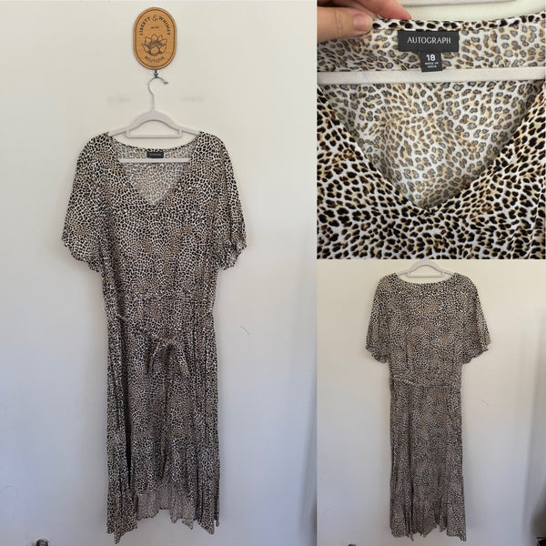 Autograph leopard print belted dress Sz 18 as new (washed only)