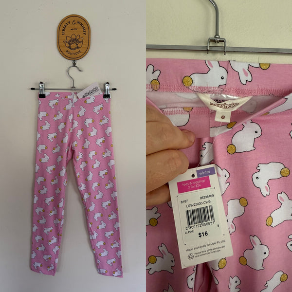 Milkshake pink bunny leggings Sz 8 NWT