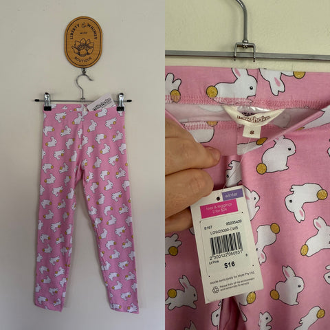 Milkshake pink bunny leggings Sz 8 NWT