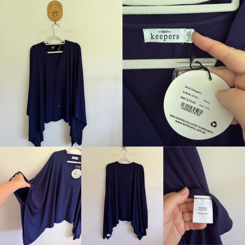 Bird Keepers navy bamboo top Sz L/XL RRP $79.95 NWT