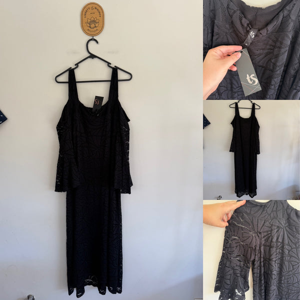 Taking Shape black lace cold shoulder dress Sz M (18-20) NWT