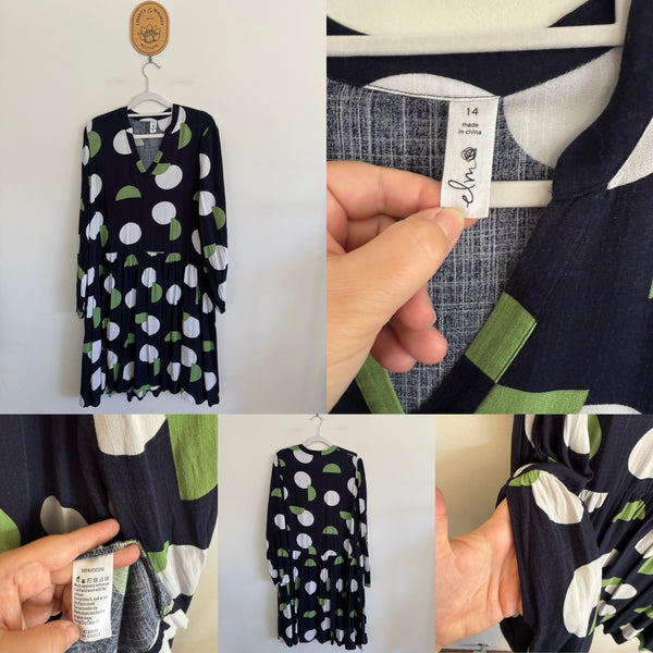 Elm l/s spot pocket dress Sz 14 NWOT