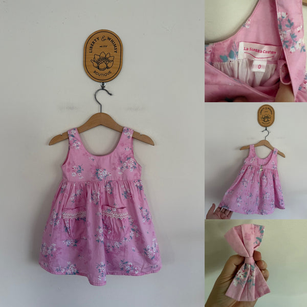La Sienna pink ditsy floral pocket dress and headband set Sz 0 as new