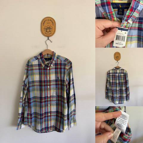 Ralph Lauren blue/red multi l/s collared shirt Sz M 10-12 RRP $139 NWT