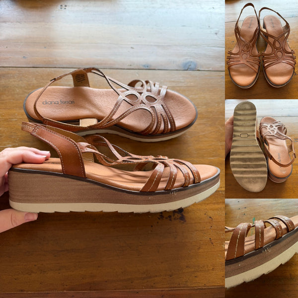 Diana Ferrari brown leather wedges Sz 41 (9.5-10) EUC worn once