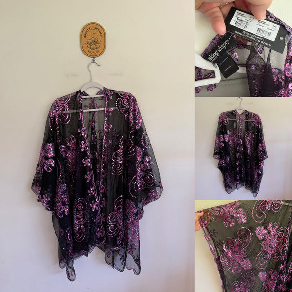Taking Shape purple sequin mesh cape One Size RRP $89.99 NWT