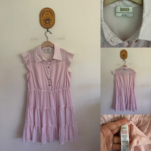 Marks & Spencer pink metallic spot dress Sz 11-12 NWOT