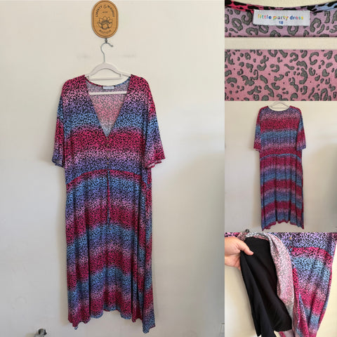 Little Party Dress leopard print lined dress Sz 18 as new