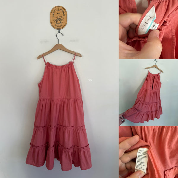 TILII pink cotton/linen dress Sz 12 as new