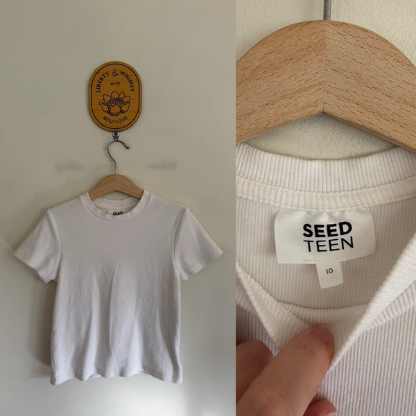 Seed Teen white ribbed top Sz 10 as new