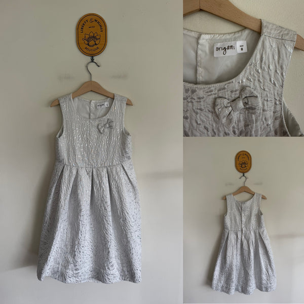 Origami silver brocade dress Sz 8 EUC