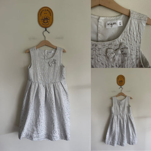 Origami silver brocade dress Sz 8 EUC