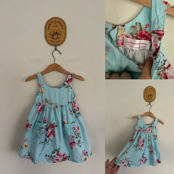 La Sienna aqua floral dress Sz 1 as new