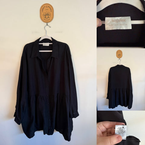 Auguste black oversized shirt dress lenzing rayon/organic linen Sz 14/XL as new