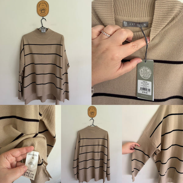 Katie’s tan stripe knit jumper Sz XL RRP $79.99 NWT