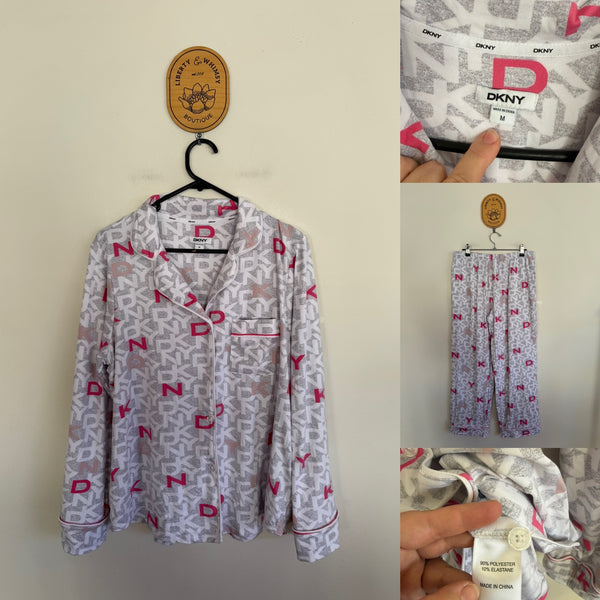 DKNY grey/pink check pjs Sz M as new
