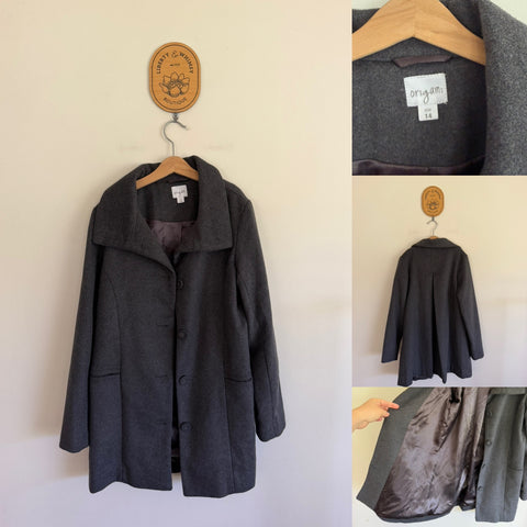Origami lined grey coat Sz 14 EEUC worn twice