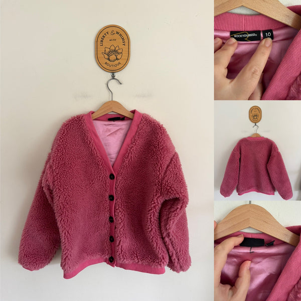 Rock Your Kid pink fluffy jacket Sz 10 EUC - there’s a L under the tag