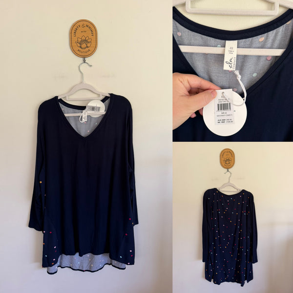 Elm l/s navy confetti top Sz 22 RRP $99.95 NWT