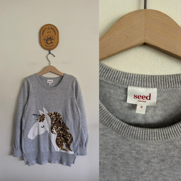 Seed grey unicorn jumper Sz 8 EEUC