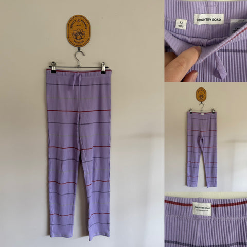 Country Road purple ribbed leggings/pants Sz 12 as new (washed only)