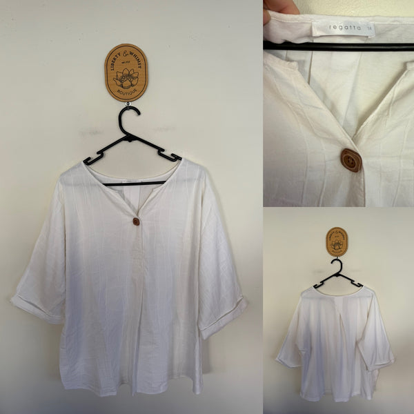 Regatta white check blouse - 2 types of fabrics Sz 14 as new/EUC