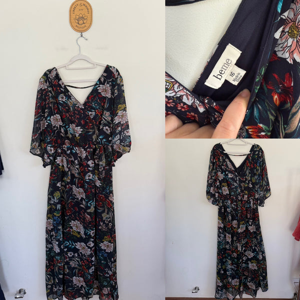 BeMe black floral dress Sz 16 EUC worn twice