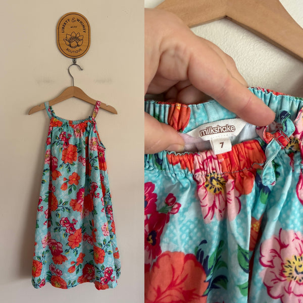 Milkshake blue floral dress Sz 7 as new