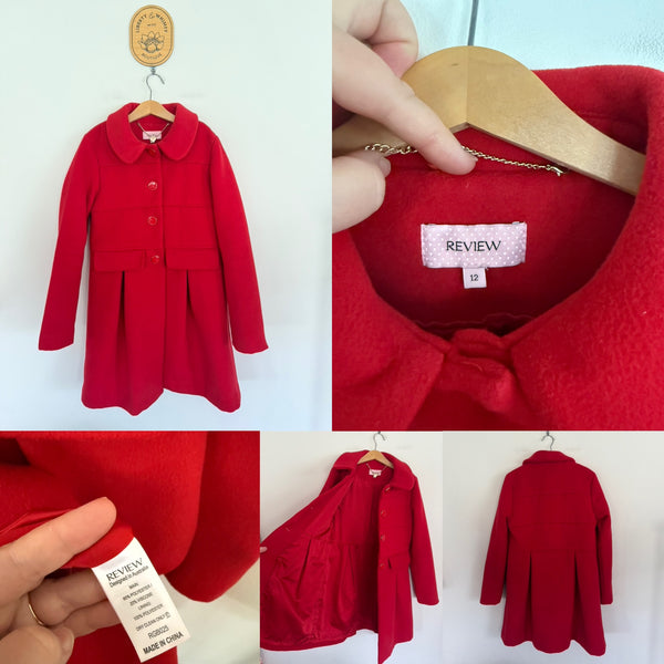 Review Kids red pleated coat Sz 12 RRP $149.95 as new