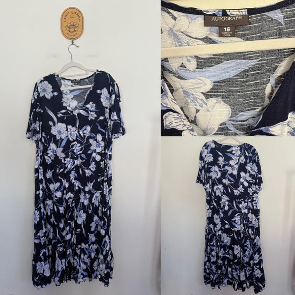 Autograph blue/white tiered dress Sz 16 as new