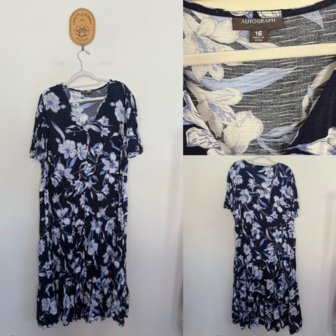 Autograph blue/white tiered dress Sz 16 as new