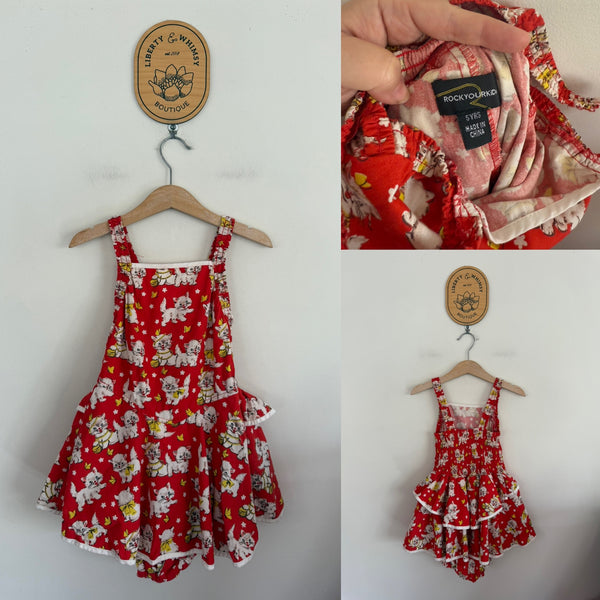 Rock Your Kid Smitten Kittens skirted romper Sz 5 as new