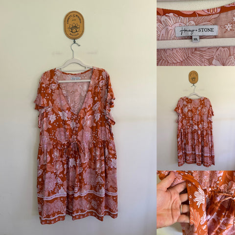 Honey + Stone terracotta floral dress Sz XXL 18 NWOT