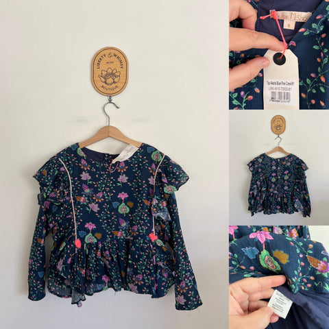 Louise Misha Akaria blue pine cone blouse Sz 8 NWT