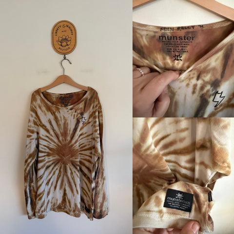 Munster l/s gold tie-dye top Sz 14 as new but name on neckline as pictured
